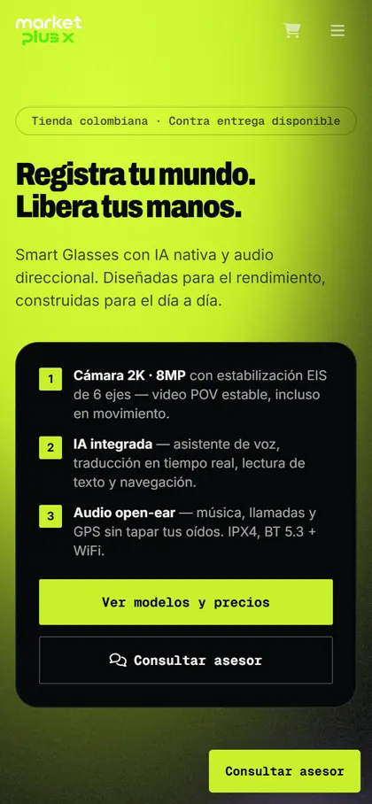 Página de inicio de Marketplusx en celular