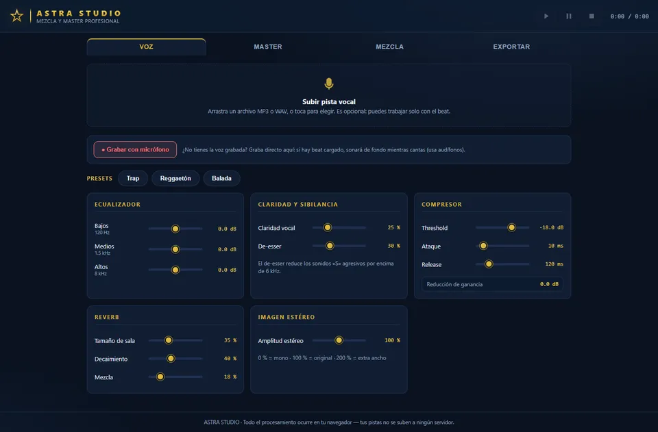 Página de inicio de Astra Studio en escritorio