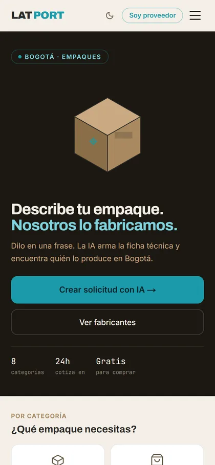 Página de inicio de Latport en celular