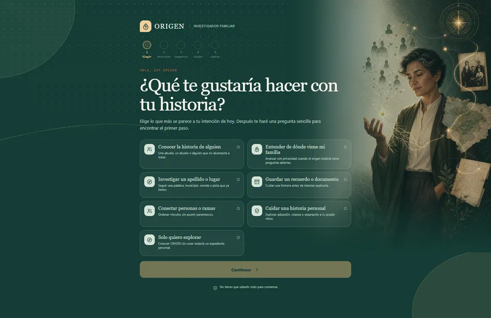 Página de inicio de ORIGEN en escritorio
