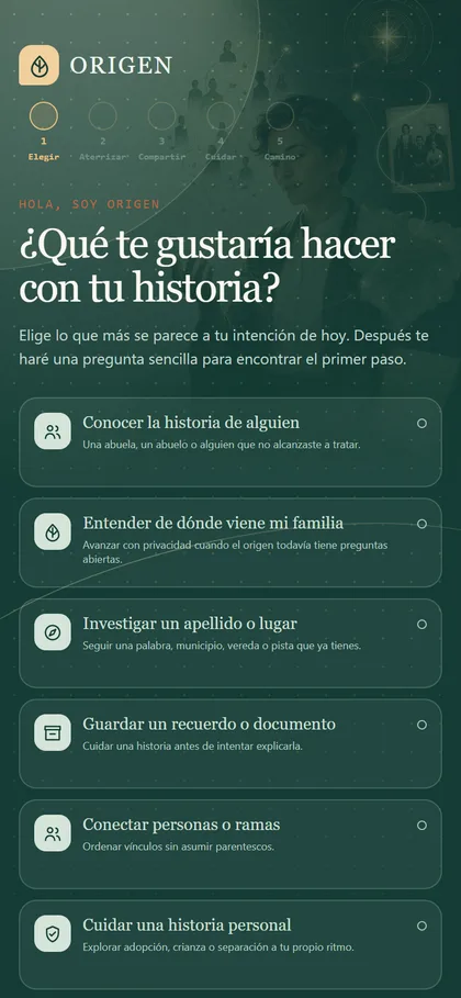 Página de inicio de ORIGEN en celular