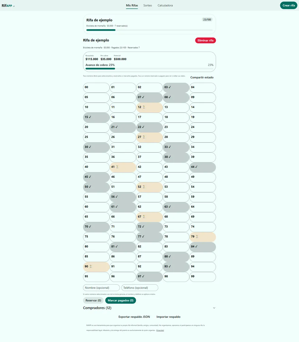 Página de inicio de RifAPP en escritorio
